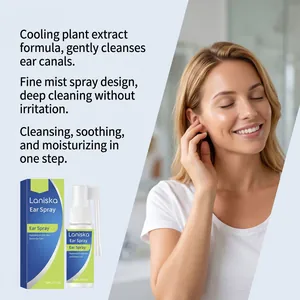 Woman using Laniska ear spray for gentle cleaning and soothing hydration in one step