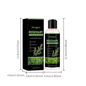 Detail view of Hoegoa rosemary shampoo bottle and box with precise size dimensions