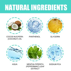 Detail view showing natural ingredients of whitening mouthwash including coconut oil