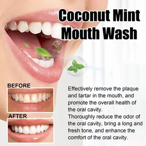 Coconut Mint mouthwash before and after whitening results with fresh breath description