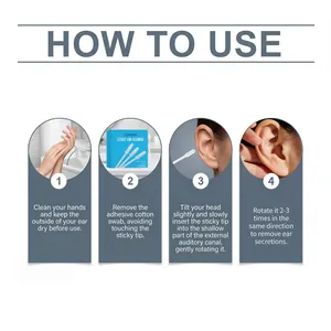 Step-by-step instruction guide for using Laniska adhesive sticky ear cleaning swabs.