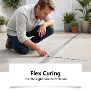 Detailed view of flexible gray concrete crack filler sealant applied on outdoor floor