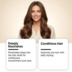 Detail showing glossy brown hair and nourishing benefits of HOEGOA rosemary shampoo product
