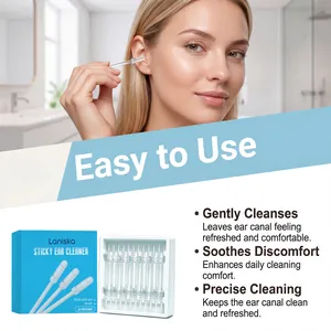 Close-up detail of soft-tip sticky ear cleaner showing gentle ear canal hygiene and packaging