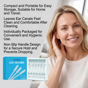 Detailed view of sticky ear cleaner sticks with soft tips and portable storage box