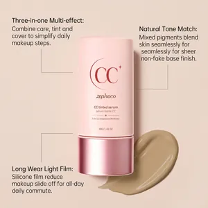 Λεπτομέρεια του Zephoco 3-in-1 CC Tinted Serum που δείχνει λεία υφή και οφέλη
