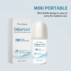 Desodorante roll-on OceAura OdorVeil con frasco portátil de 50 ml y caja de embalaje