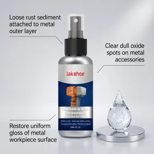Jakehoe 30ml multipurpose rust remover spray with effect description and liquid drop detail