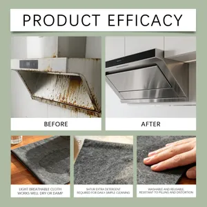 Before and after comparison of grease removal with a reusable gray cleaning cloth