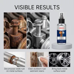 Multipurpose rust remover spray showing visible results on rusty metal bolts and rims