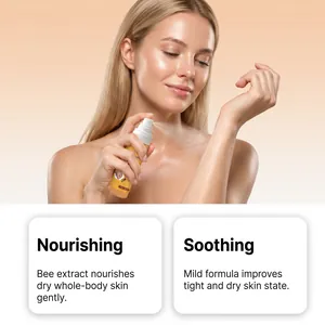 Modella caucasica usa lo spray corpo LANISKA per nutrire e lenire la pelle secca.