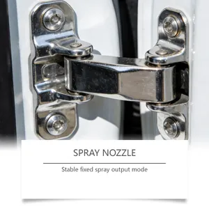 Detailed close-up showing a heavy-duty metal car door hinge for rust removal spray application