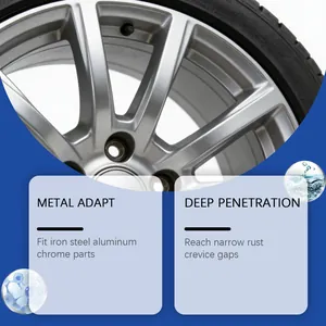 Detail of rust removal spray application on alloy car wheel for deep penetration.