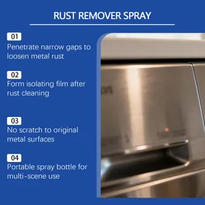 Detail showing rust remover spray benefits for polishing metal surfaces