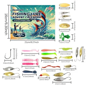 Detailed size guide for Hozonex 24-day fishing lure advent calendar gift set box
