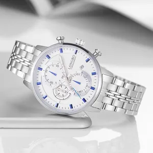 LONGBO Men's Business Fashion Watch Stainless Steel Chronograph Luxury Quartz Watch With Date Calendar Waterproof Men's Wristwatch
