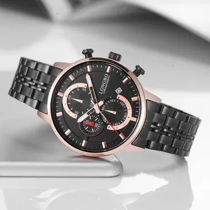 LONGBO men's business fashion watch with black dial and rose gold case