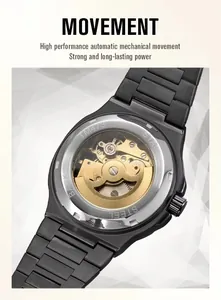 Close-up of FORSINING high-performance automatic mechanical watch movement with gold gears
