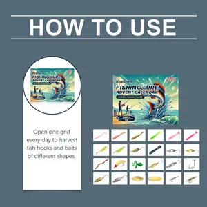 Detailed guide showing 24 unique fishing lures and baits in advent calendar gift box