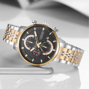 Elegant LONGBO men's business watch with two-tone stainless steel strap and black dial
