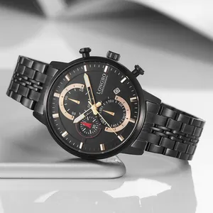 Elegant Longbo men's black stainless steel chronograph watch for business fashion