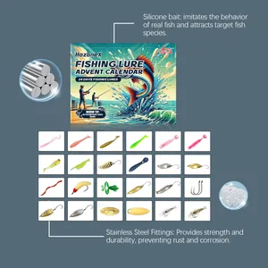 24-piece fishing lure advent calendar gift set with silicone baits and steel hooks