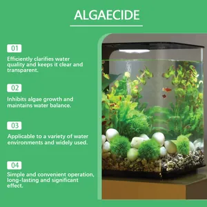 Fish tank algaecide water clarifier showing four key cleaning benefits