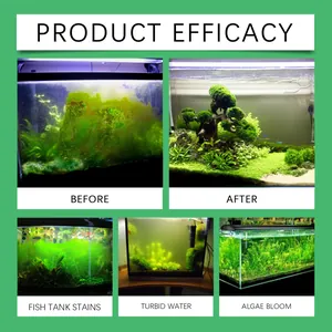 Comparison showing effective algae removal and water clarification results in fish tanks