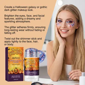 Vista dettagliata del bastoncino glitter Halloween zephoco con paillettes a stella sul viso
