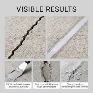 Concrete crack filler detail showing before after results and waterproof effect on surface