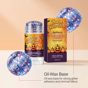 Dettaglio macro del glitter stick zucca di Halloween con texture a base di olio-cera