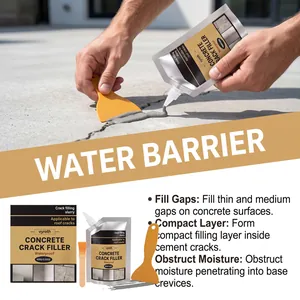 Professional view showing application of waterproof concrete crack filler on pavement