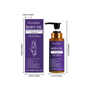 Aceite corporal hidratante OCEAURA con dimensiones detalladas de altura y ancho
