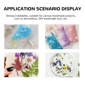 Showcase of finished DIY projects including resin phone cases and floral coasters
