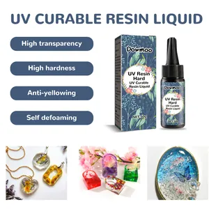 Dowmoo UV curable resin liquid bottle with box and sample DIY resin jewelry creations