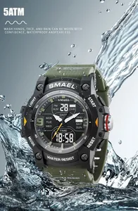 Macro view of SMAEL tactical sports watch with 5ATM water resistance and rugged dial