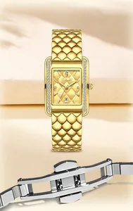 Elegante Labaoli goldene Vintage-Quarzuhr mit quadratischem Zifferblatt und Schuppenarmband