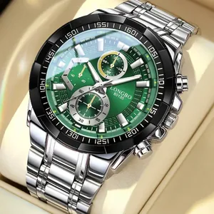 Reloj de Cuarzo de Moda para Hombre de Acero Inoxidable Impermeable Luminoso Cronógrafo Reloj de Pulsera para Oficina Uso Diario
