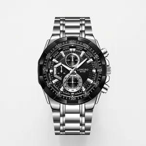 Reloj de moda de negocios para hombre LONGBO 80135 con correa de acero inoxidable plateada