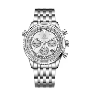 Orologio da uomo LONGBO business in acciaio inossidabile argento con design multi-quadrante