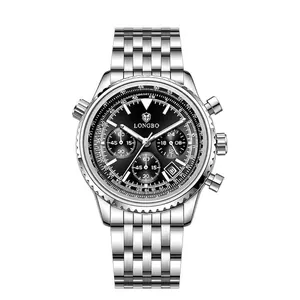 Orologio Cronografo LONGBO da Uomo con Cinturino in Acciaio Inossidabile Argento e Quadrante Nero