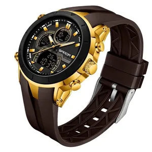 Goldene und braune SAMDA Multifunktions-Sportuhr mit Dual-Anzeige, 5BAR wasserdicht