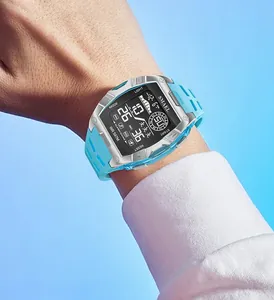 Close-up of SMAEL digital sports watch featuring a blue silicone strap and 5ATM waterproof display