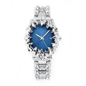 Vintage Herrenuhr in Silber mit markantem Krallen-Design und blauem Zifferblatt