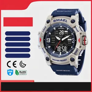 SMAEL 8117 Men Sport Watch Dual Display 50M Waterproof Chronograph Alarm LED Backlight Big Dial Resin Strap Military Watch