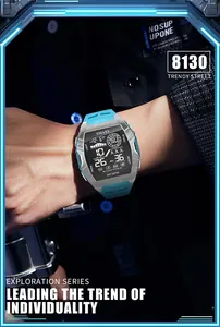 SMAEL men's digital sports watch featuring light blue strap and 50m water resistance