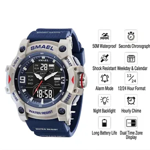 SMAEL large dial multi-functional sports watch with dual display and 50m waterproof