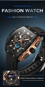 Detailansicht der OFNS Herrenuhr mit Mondphasenanzeige und roségoldenem Gehäuse.