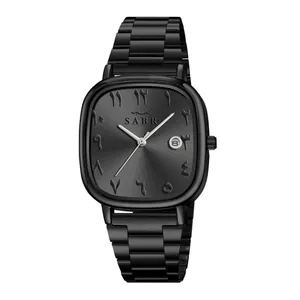 Minimalistische schwarze quadratische Herren-Quarzuhr mit Stahlband und Datumsanzeige