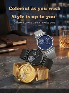 Premium Herren-Quarzuhr mit zwei Zeitzonen und elegantem Edelstahl-Mesh-Armband